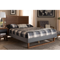 Baxton Studio Gabriela-Dark Grey/Ash Walnut-Full Gabriela Rustic Modern Dark Grey Fabric Upholstered and Ash Walnut Brown Finished Wood Full Size Platform Bed